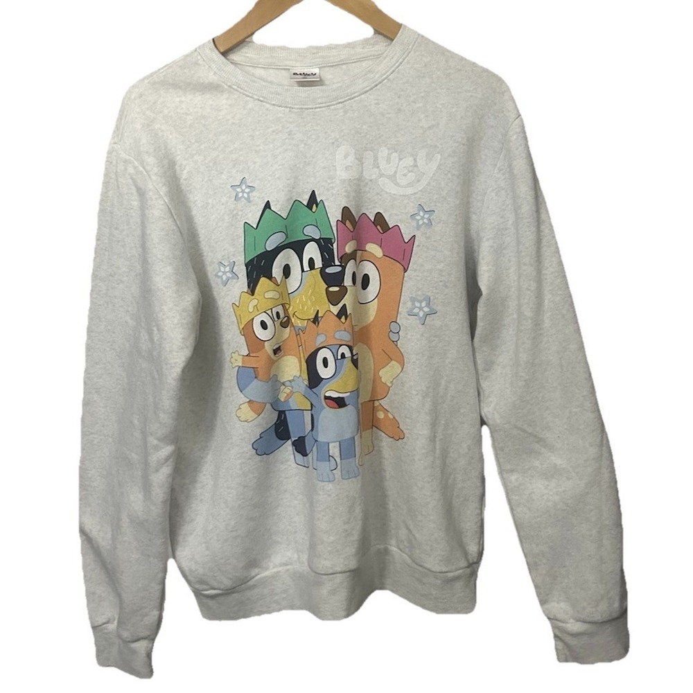 Bluey and Friends Men's Medium Two-Sided Gray Sweatshirt 526